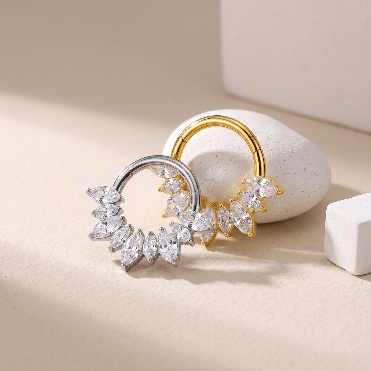 ZOOR Titanium Marquise CZ Hinged Hoop
