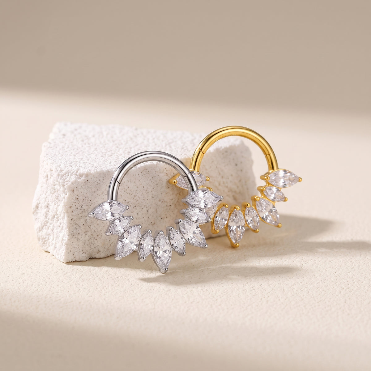 ZOOR Titanium Marquise CZ Hinged Hoop
