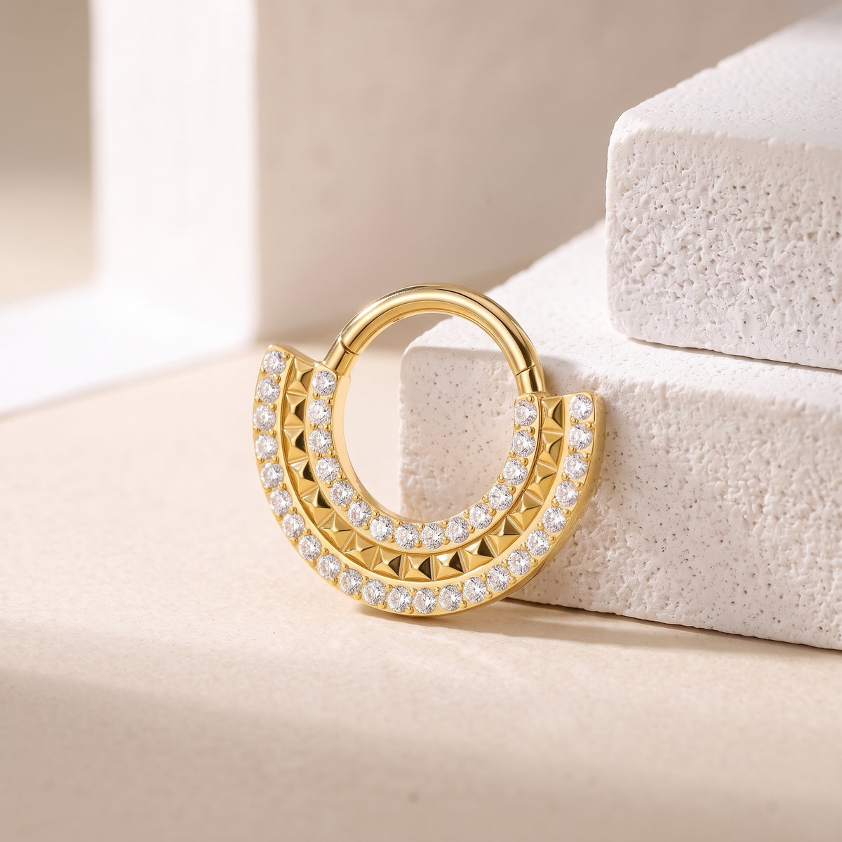 ZOOR Titanium Multi Layer Paved CZ Fan Hinged Hoop