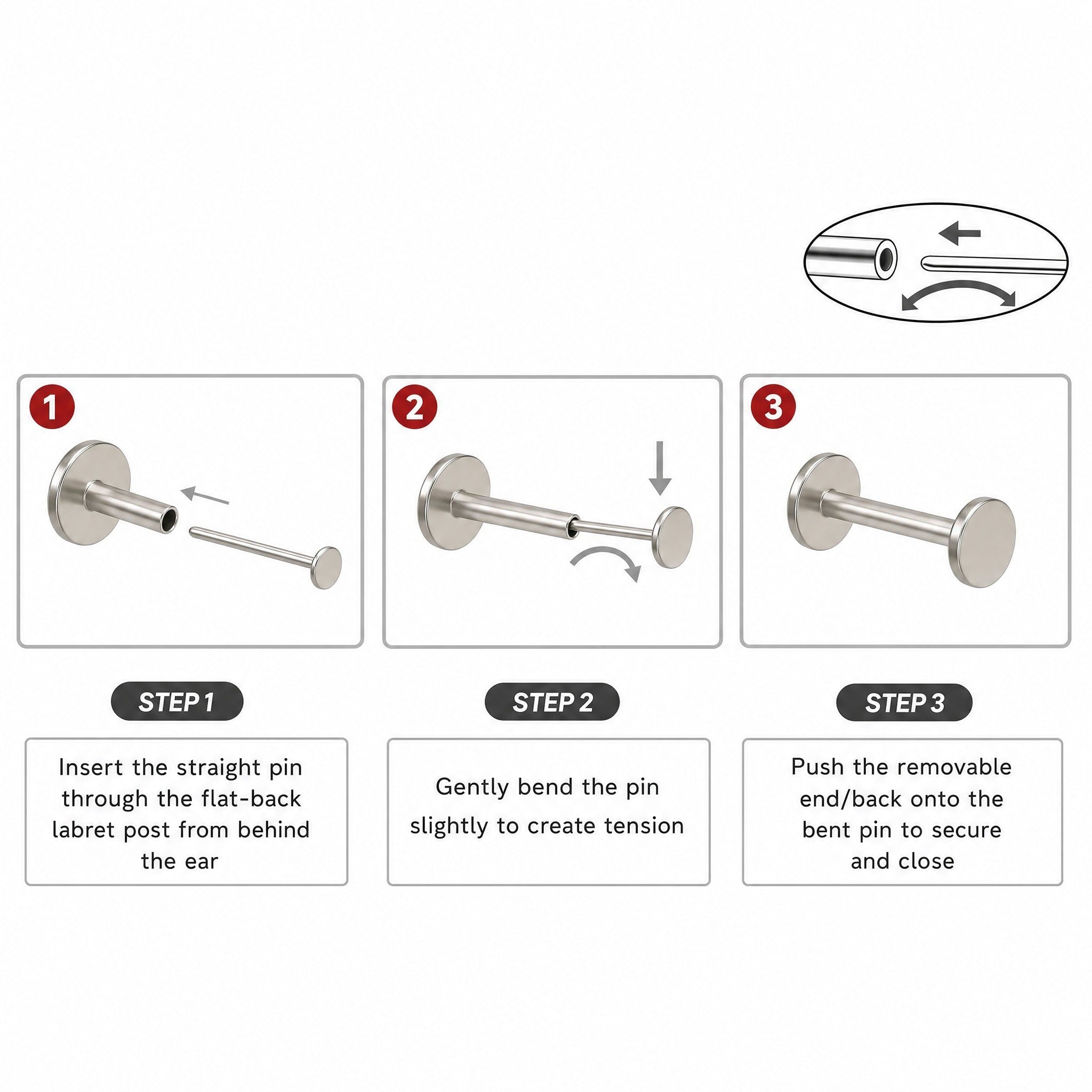 10pcs ASTM F136 Titanium Push Pin Lobe Piercing Push-in Lip Labret Ring Top Threadless Replacement Cartilage Helix Earring