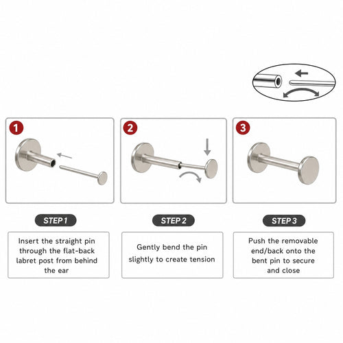 10pcs ASTM F136 Titanium Push Pin Lobe Piercing Push-in Lip Labret Ring Top Threadless Replacement Cartilage Helix Earring