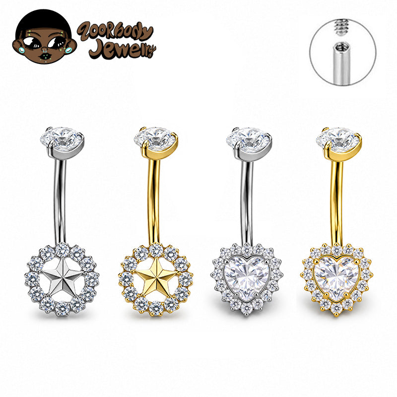 ZOOR ASTM F136 Titanium Summer Sexy Belly Button Ring Piercing 14G Star Heart Female Thread Jewelry Body Belly Piercing