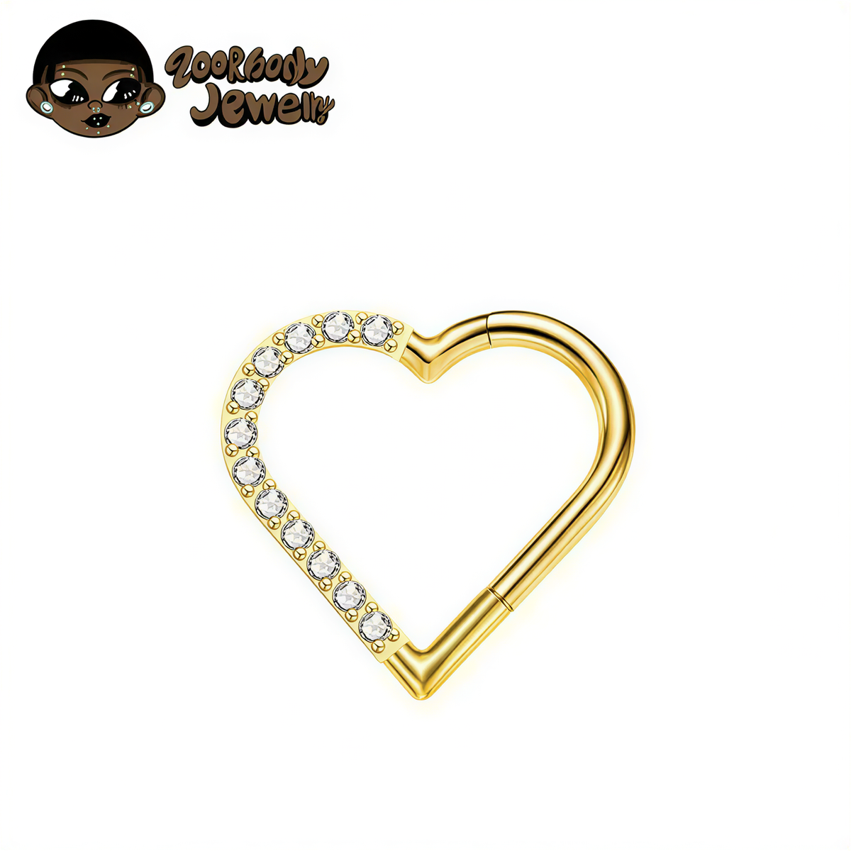 ZOOR Titanium Heart Paved CZ Hinged Clicker Ring