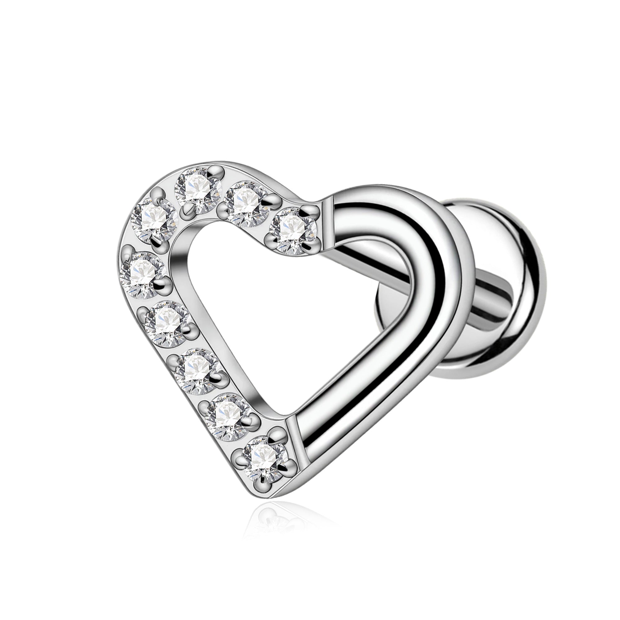 ZOOR ASTM F136 Titanium Piercing CZ Heart Labret Earring Internally Threaded Cartilage Tragus Medusa Lip Monroe Body Jewelry