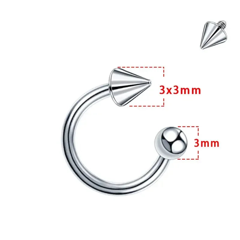 ZOOR Titanium C Shape Horseshoe Ring Removable Cone Top