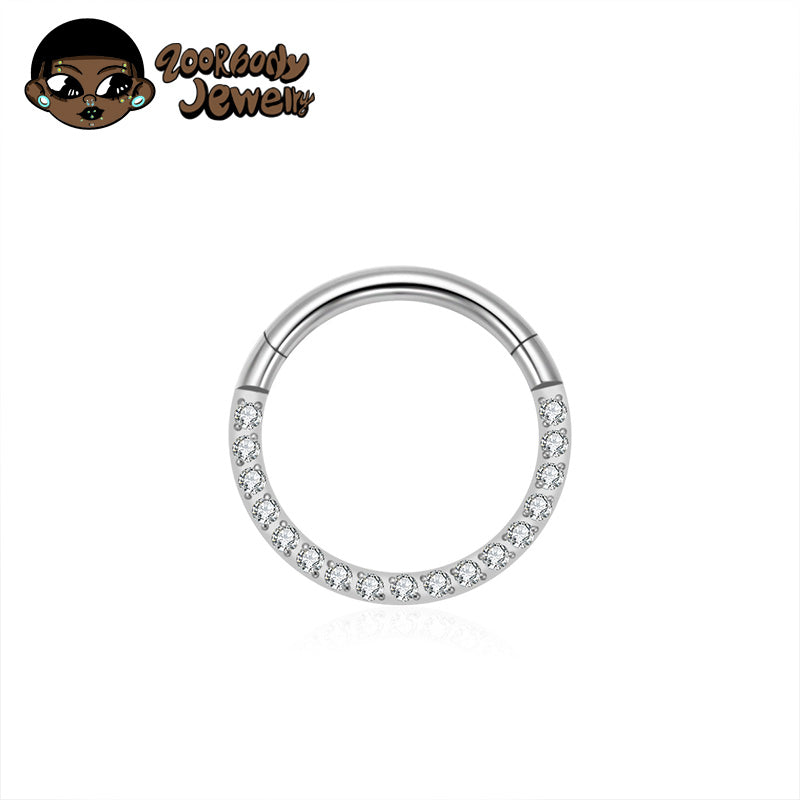 ZOOR Titanium Half Paved CZ Hinged Clicker Hoop