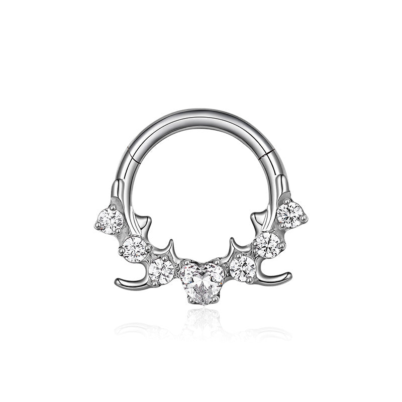 ZOOR Titanium Antler Heart CZ Hinged Hoop