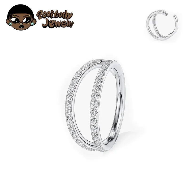 ZOOR ASTM F136 G23 Titanium Double Row Clear CZ Hinged Clicker Hoop Septum Daith Helix Cartilage Piercing