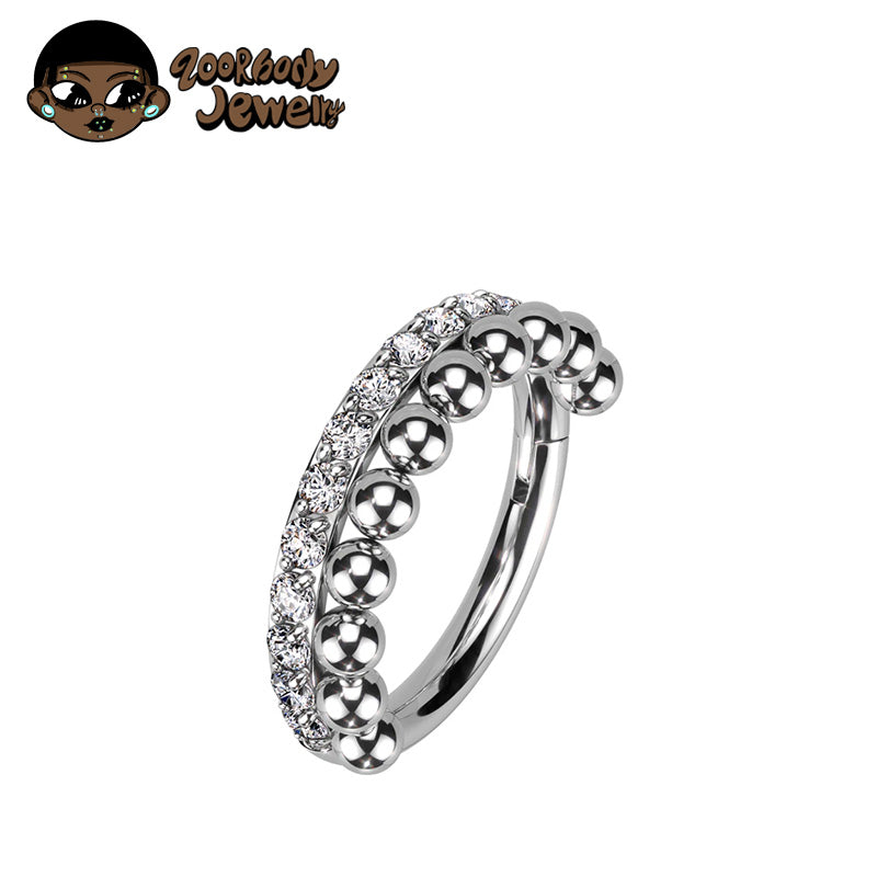 ZOOR ASTM F136 G23 Titanium Beaded Edge Clear CZ Hinged Clicker Hoop Septum Daith Helix Cartilage Piercing Jewelry