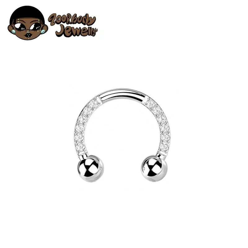 ZOOR ASTM F136 G23 Titanium Paved Clear CZ Segment Ring, Septum Daith Helix Cartilage Piercing Jewelry