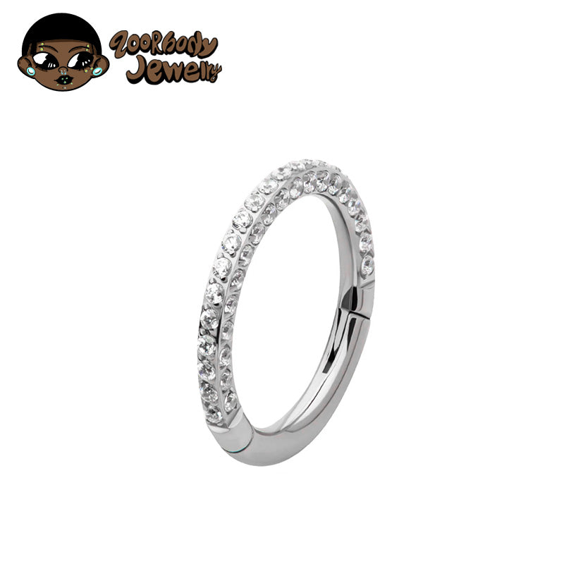 ZOOR Titanium 3 Sides Paved CZ Hinged Clicker Ring