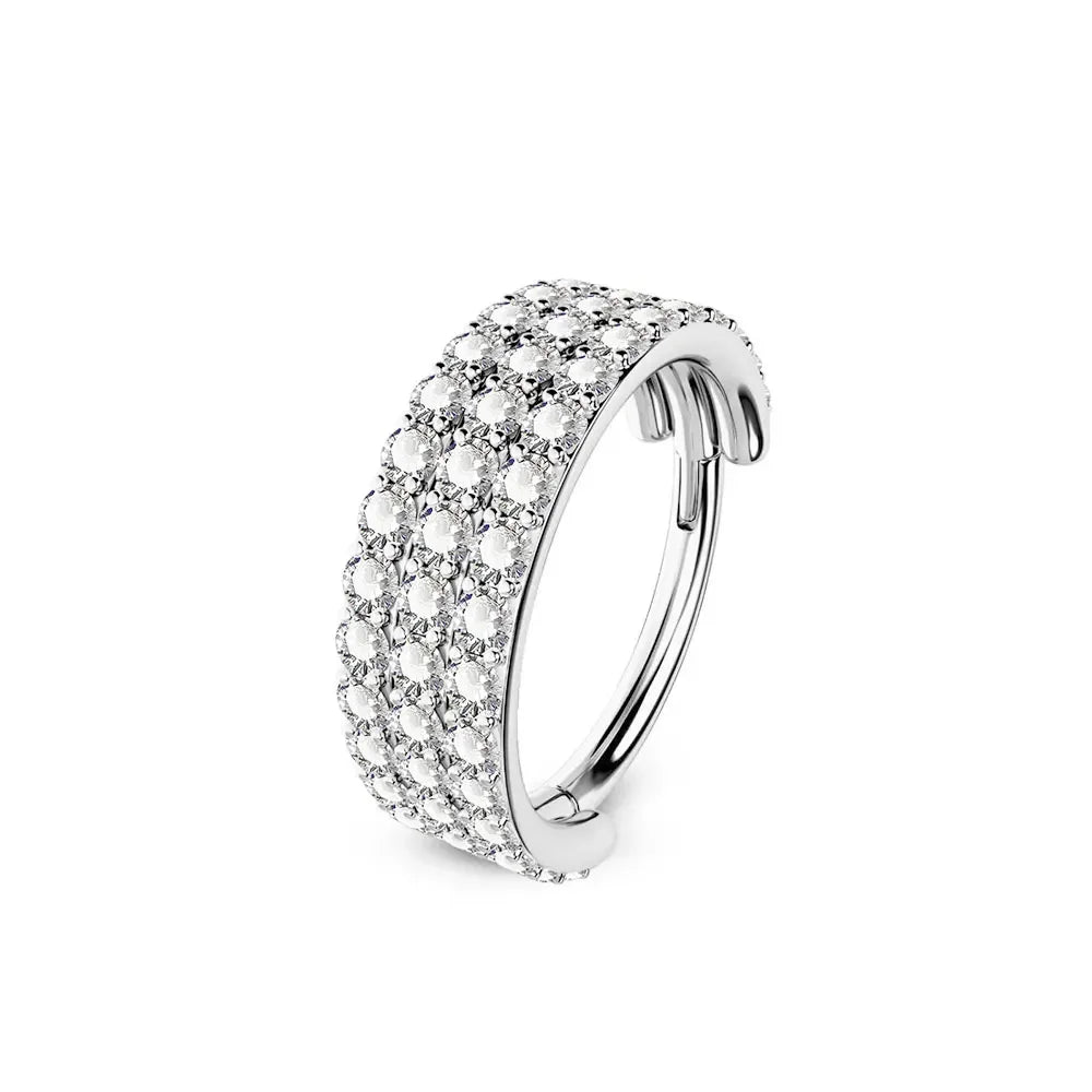 ZOOR Titanium Multi-Row Paved CZ Wide Hinged Clicker Ring