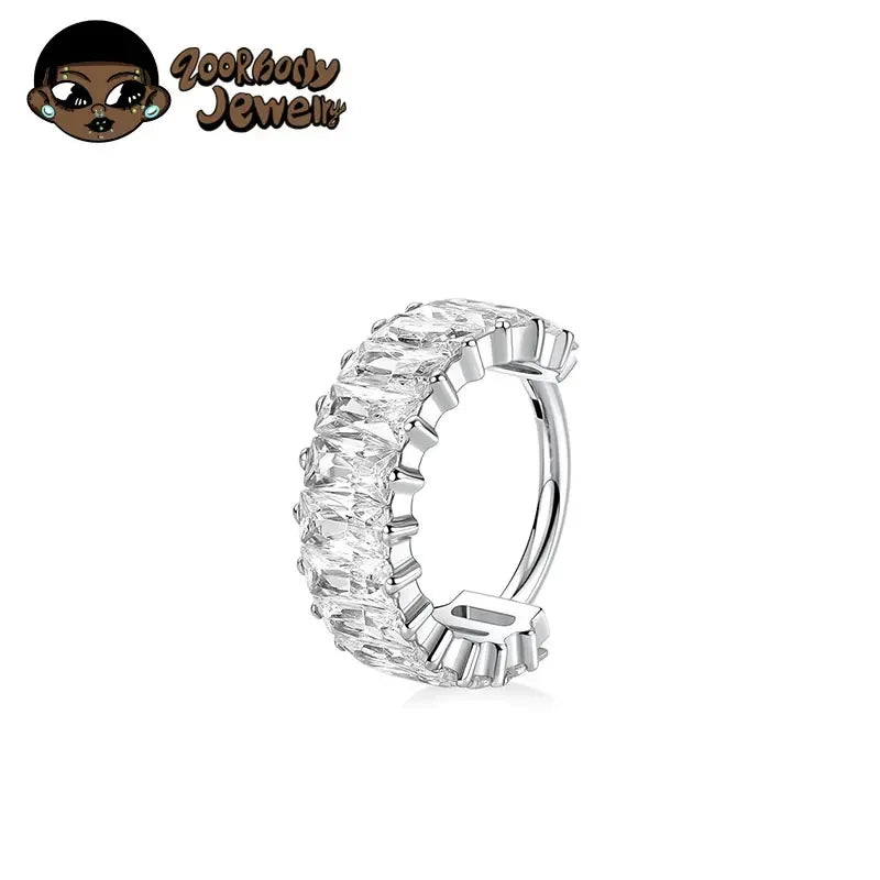 ZOOR Titanium Textured Paved CZ Hinged Clicker Ring