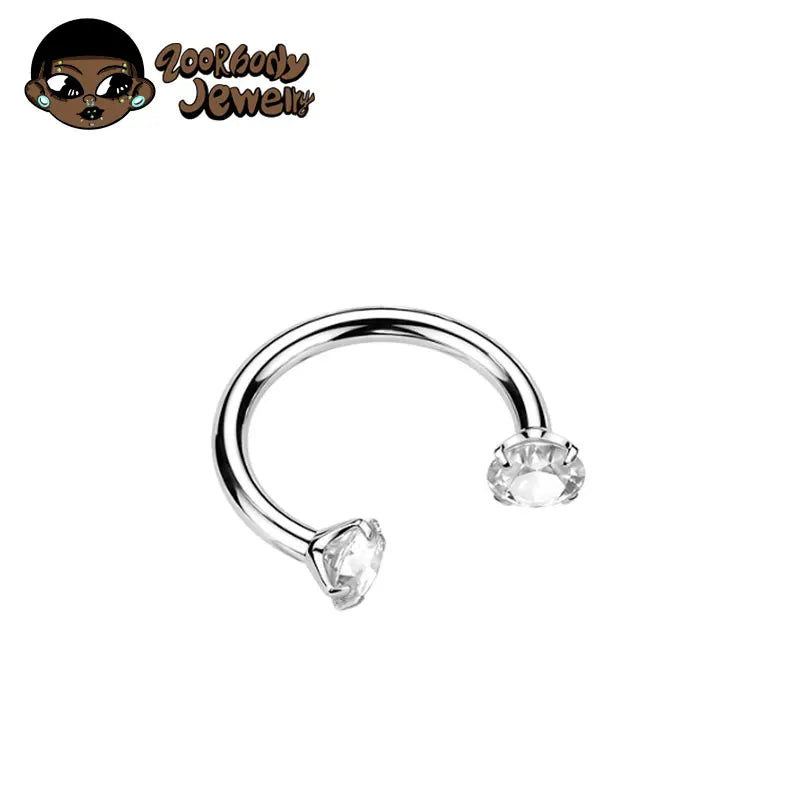 ZOOR Titanium Horseshoe Ring Double Teardrop CZ