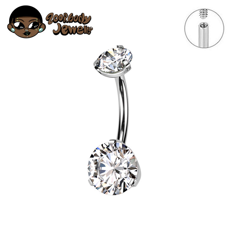 ZOORBODY JEWELRY ASTM F136 Titanium Belly Button Rings Internal Thread Double Round CZ Navel Piercing Curved Barbell, Shiny Clear Pink Zircon Body Piercing Accessories