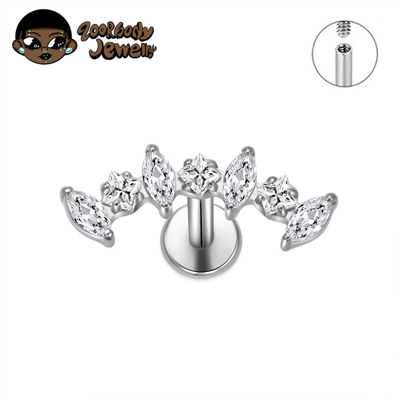 ZOOR ASTM F136 Titanium Symmetric Wing Marquise CZ Internally Threaded Labret Stud, Helix Tragus Ear Piercing Jewelry