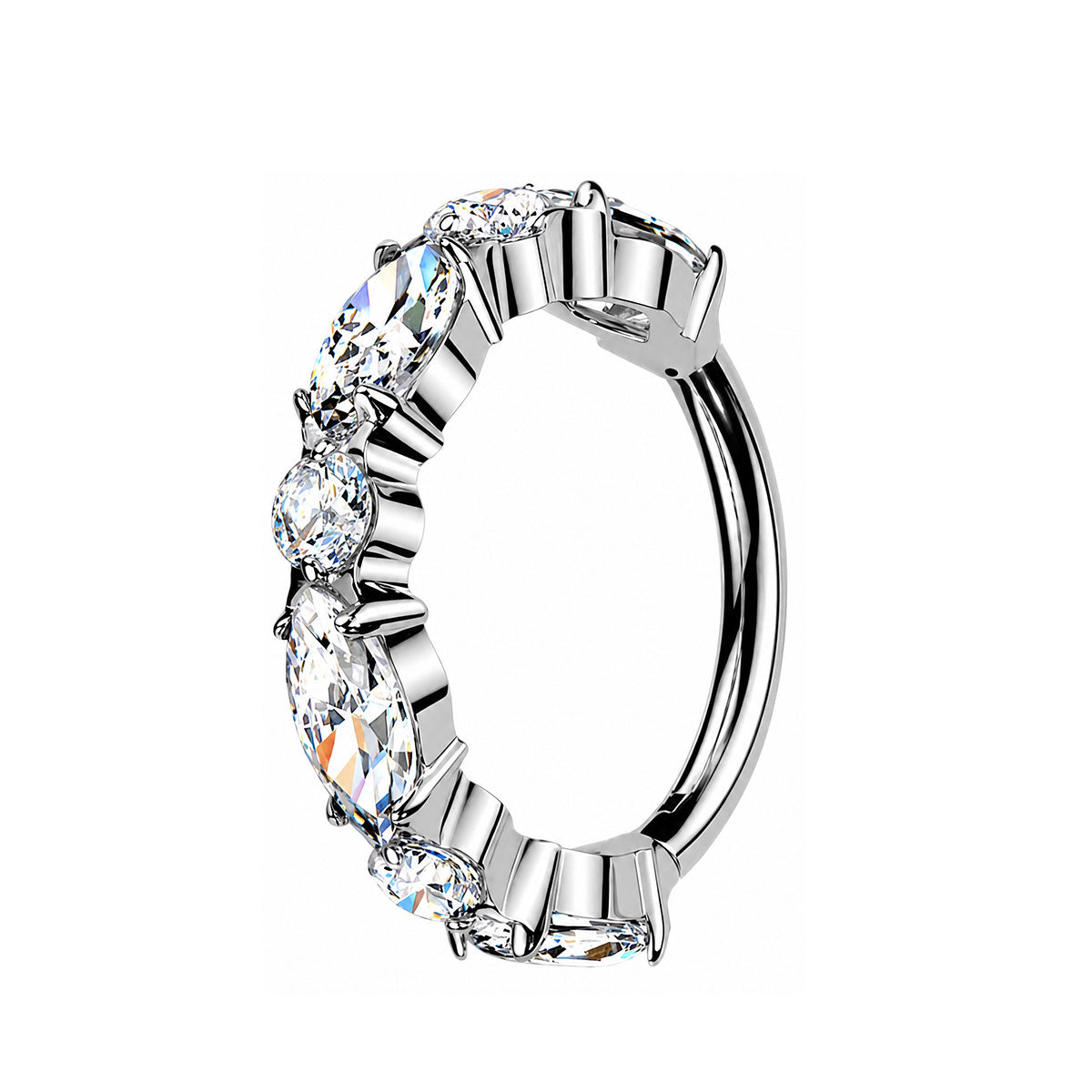 ZOOR ASTM F136 Titanium Multi Color Paved CZ Hinged Clicker Hoop, Septum Helix Tragus Ear Piercing Jewelry