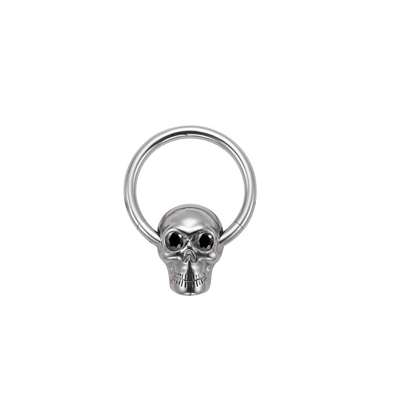 ZOOR Titanium Skull Hinged Clicker Hoop With CZ Eyes