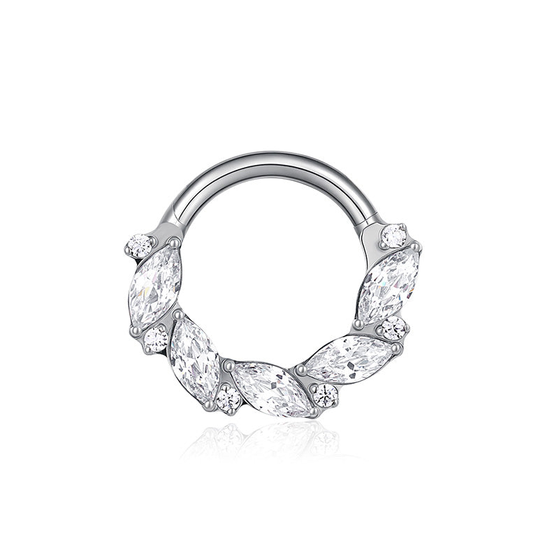 ZOOR Titanium Marquise Round CZ Hinged Hoop