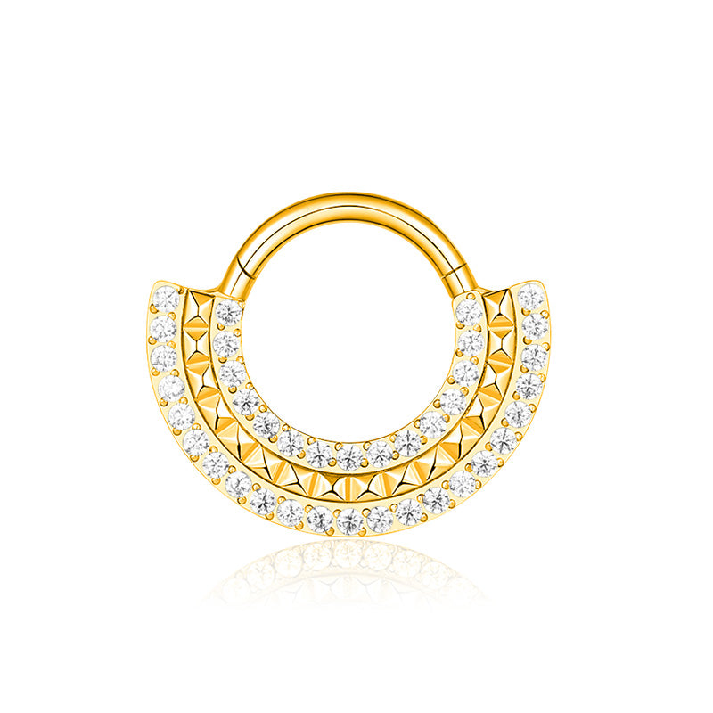 ZOOR Titanium Multi Layer Paved CZ Fan Hinged Hoop