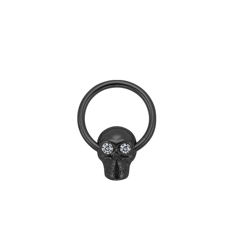 ZOOR Titanium Skull Hinged Clicker Hoop With CZ Eyes