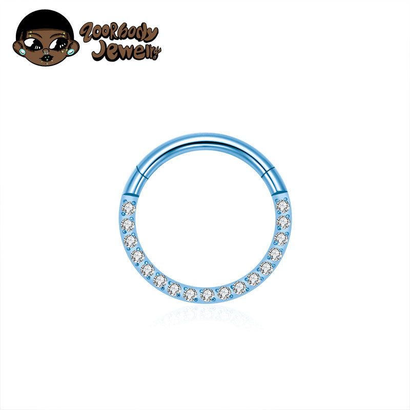 ZOOR Titanium Half Paved CZ Hinged Clicker Hoop