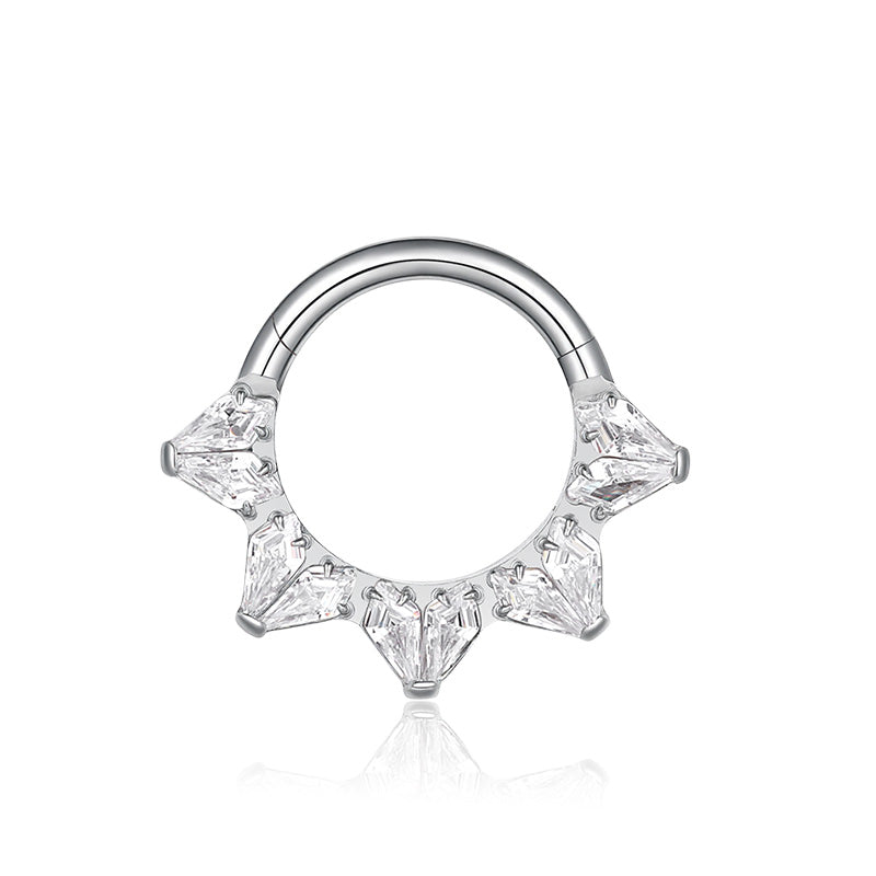ZOOR Titanium Symmetrical Baguette CZ Hinged Hoop