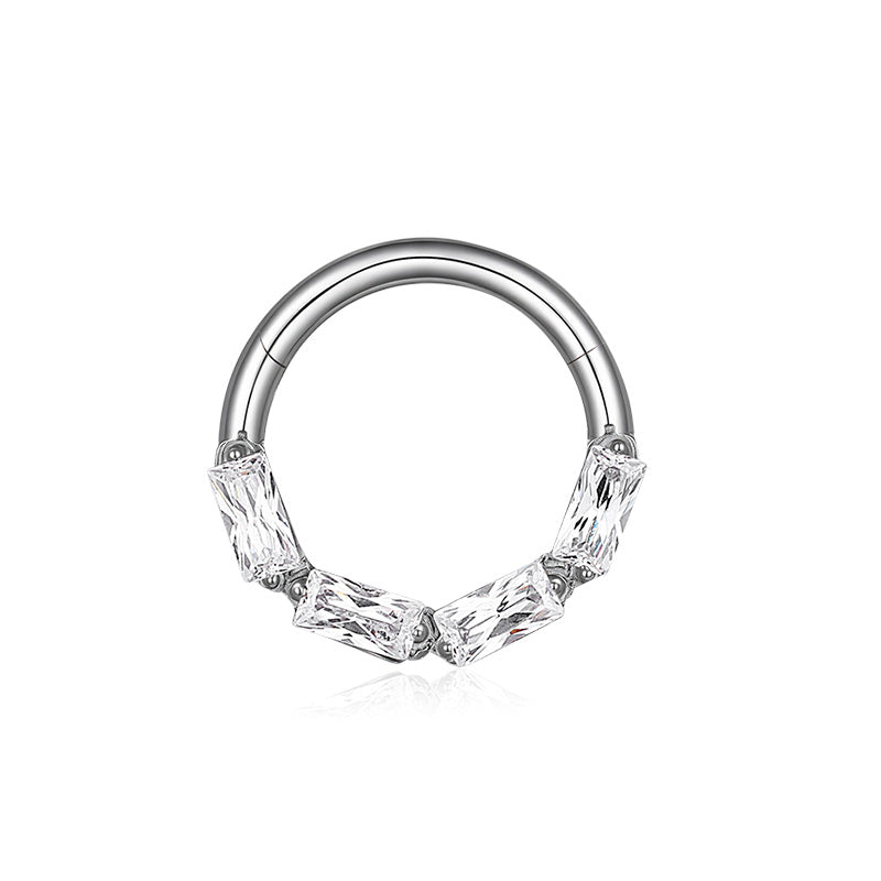 ZOOR Titanium Baguette Cut CZ Hinged Hoop