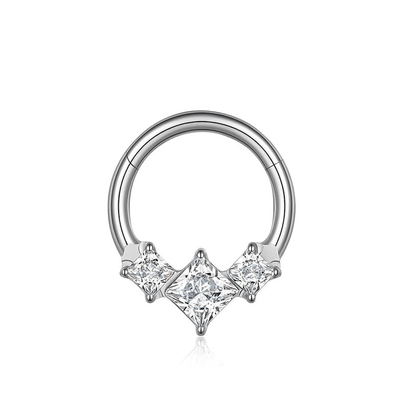 ZOOR Titanium Princess Cut Square CZ Hinged Hoop