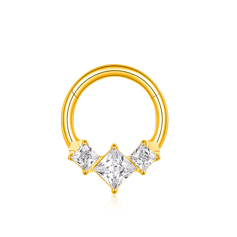 ZOOR Titanium Princess Cut Square CZ Hinged Hoop