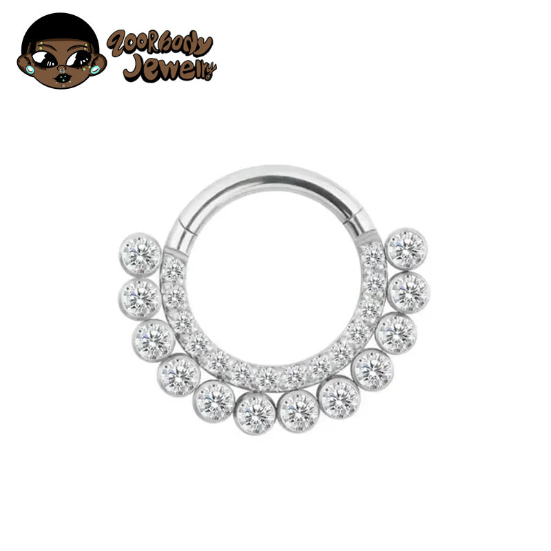 ZOOR ASTM F136 G23 Titanium Fan‑Shaped Paved Clear CZ Hinged Clicker Hoop Septum Daith Helix Cartilage Piercing Jewelry 16G