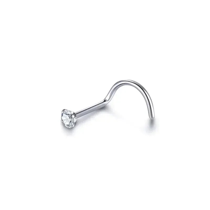 ZOOR Titanium CZ Curved Nose Screw Piercing Stud