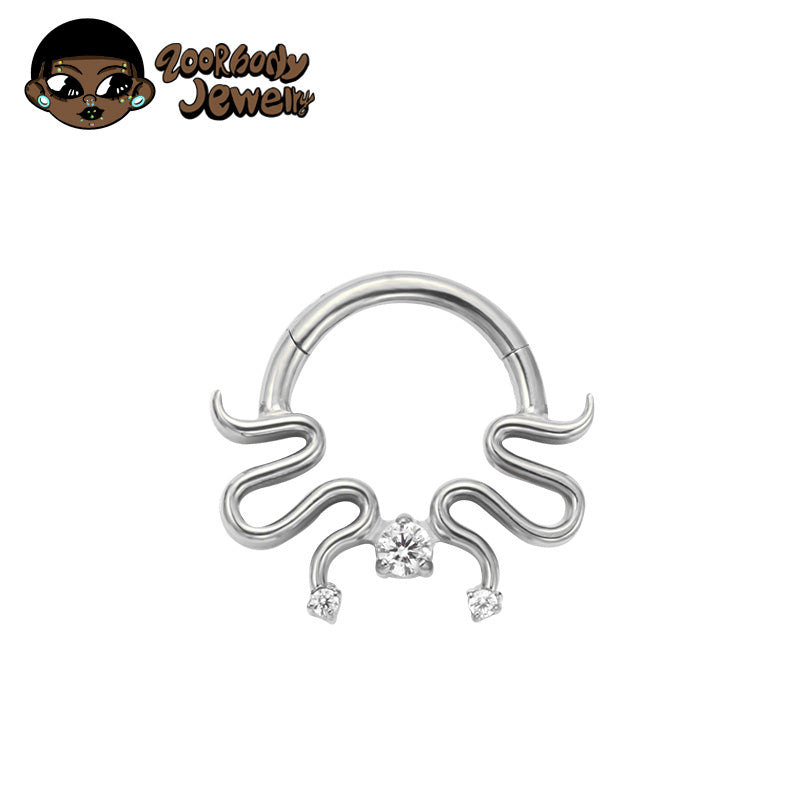 ZOOR Titanium Octopus Tentacle 3 Clear CZ Clicker Hoop