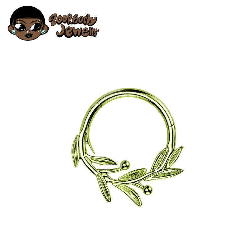 ZOOR ASTM F136 G23 Titanium Anodized Olive Leaf Hinged Clicker Hoop Septum Daith Helix Cartilage Piercing Jewelry