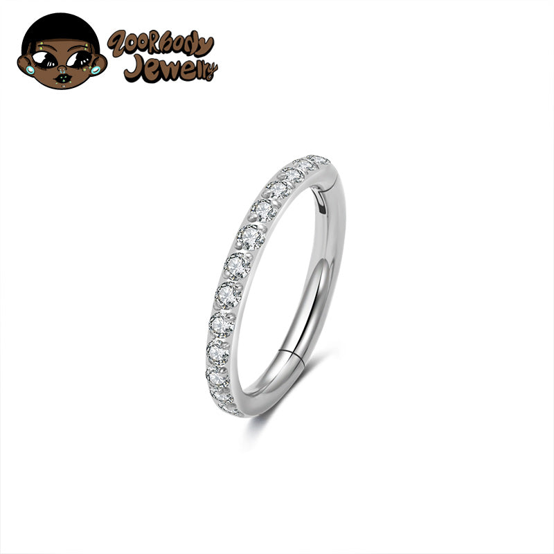 ZOOR Titanium Half Paved CZ Hinged Clicker Ring