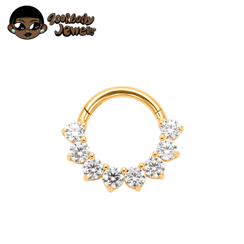 ZOOR ASTM F136 G23 Titanium 7‑Stone Fan‑Shape Clear CZ Hinged Clicker Hoop Septum Daith Helix Cartilage Piercing Jewelry