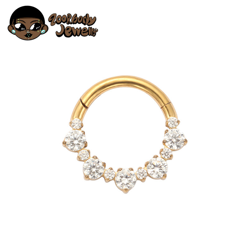 ZOOR ASTM F136 G23 Titanium Hinged Clicker Hoop, Sparkling Clear CZ Paved Septum Daith Helix Cartilage Piercing Jewelry
