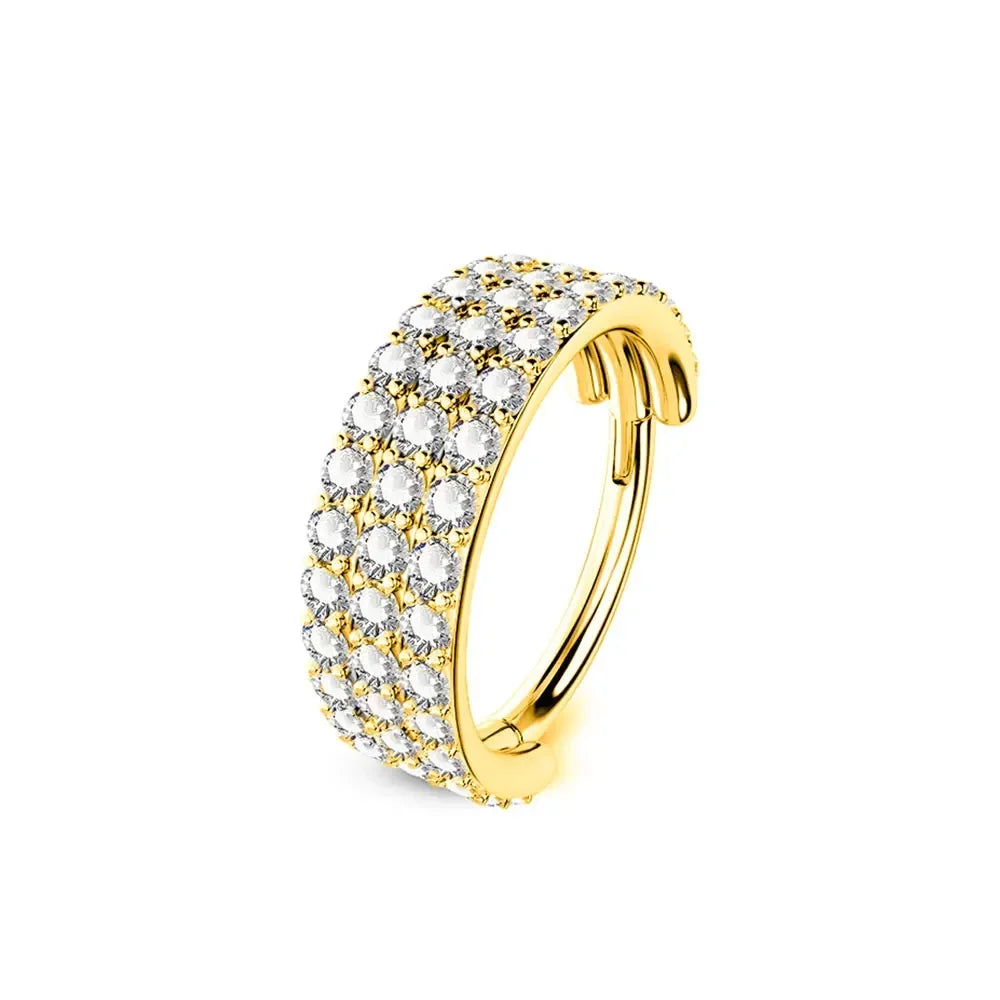 ZOOR Titanium Multi-Row Paved CZ Wide Hinged Clicker Ring
