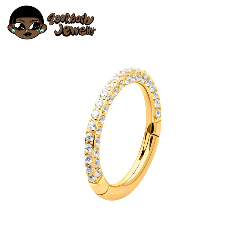 ZOOR Titanium 3 Sides Paved CZ Hinged Clicker Ring