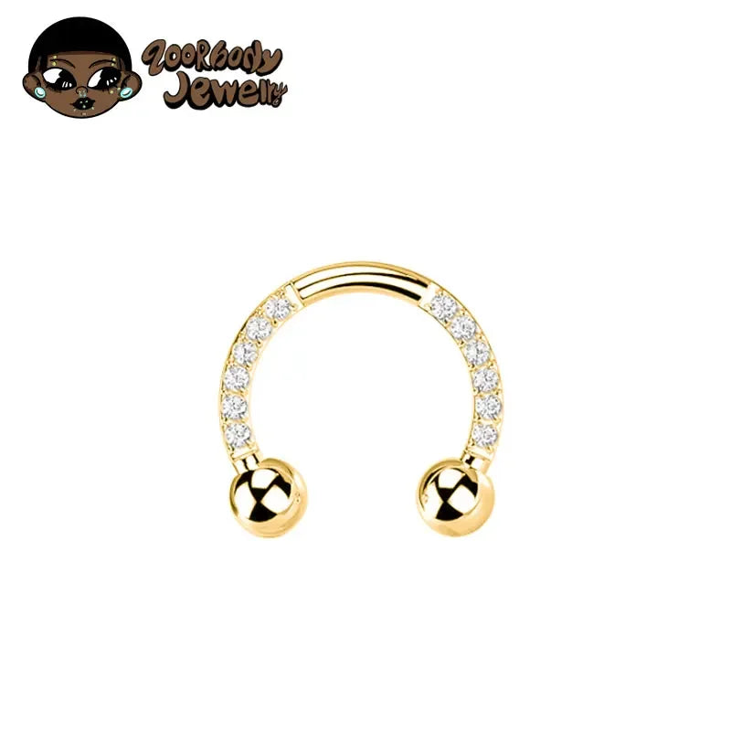 ZOOR ASTM F136 G23 Titanium Paved Clear CZ Segment Ring, Septum Daith Helix Cartilage Piercing Jewelry