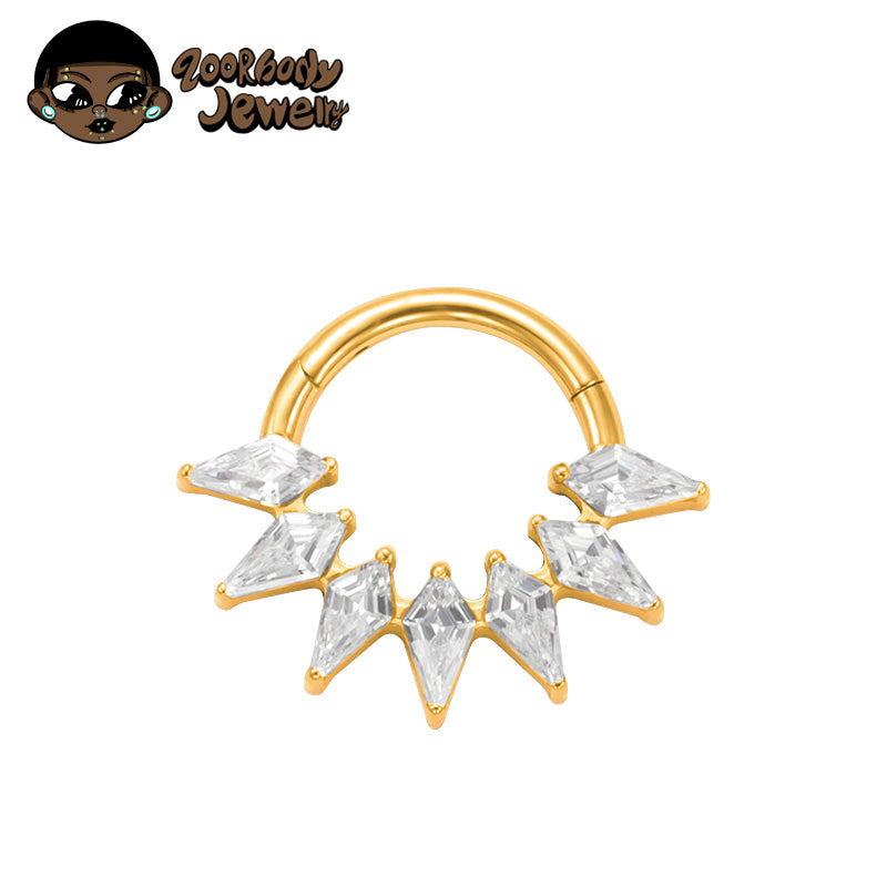 ZOOR ASTM F136 G23 Titanium Diamond‑Shape Clear CZ Hinged Clicker Hoop Septum Daith Helix Cartilage Piercing Jewelry