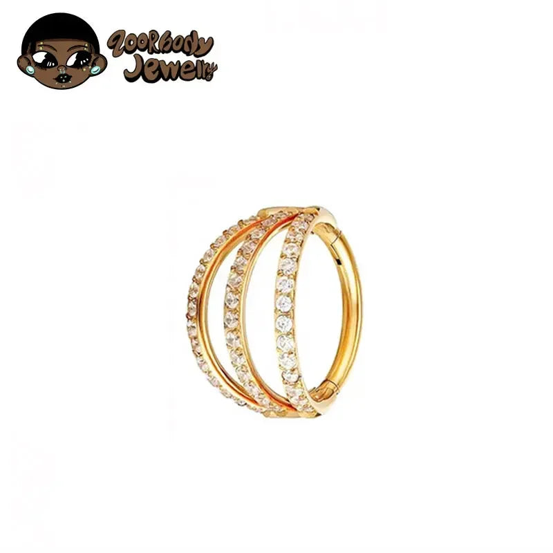 ZOOR Titanium Triple Row CZ Hinged Hoop