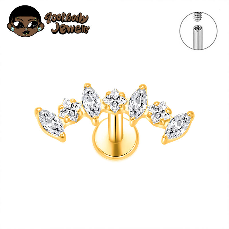 ZOOR ASTM F136 Titanium Symmetric Wing Marquise CZ Internally Threaded Labret Stud, Helix Tragus Ear Piercing Jewelry