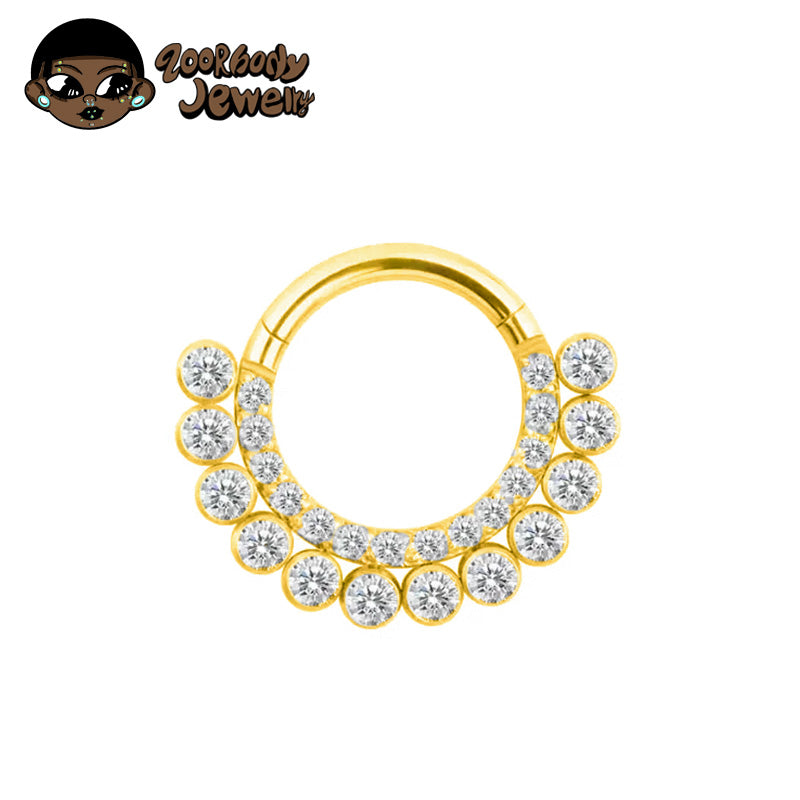 ZOOR ASTM F136 G23 Titanium Fan‑Shaped Paved Clear CZ Hinged Clicker Hoop Septum Daith Helix Cartilage Piercing Jewelry 16G