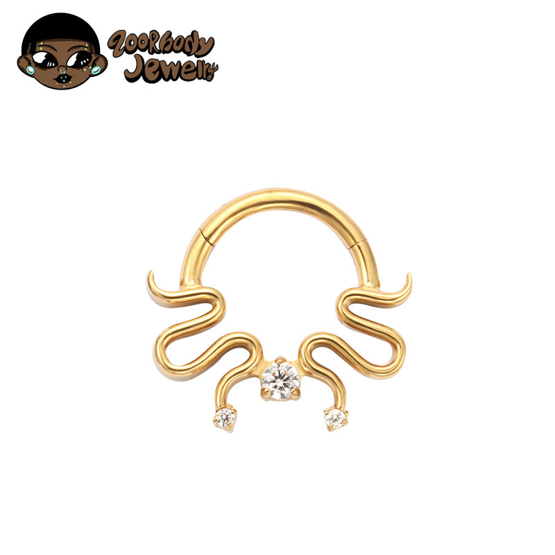 ZOOR Titanium Octopus Tentacle 3 Clear CZ Clicker Hoop