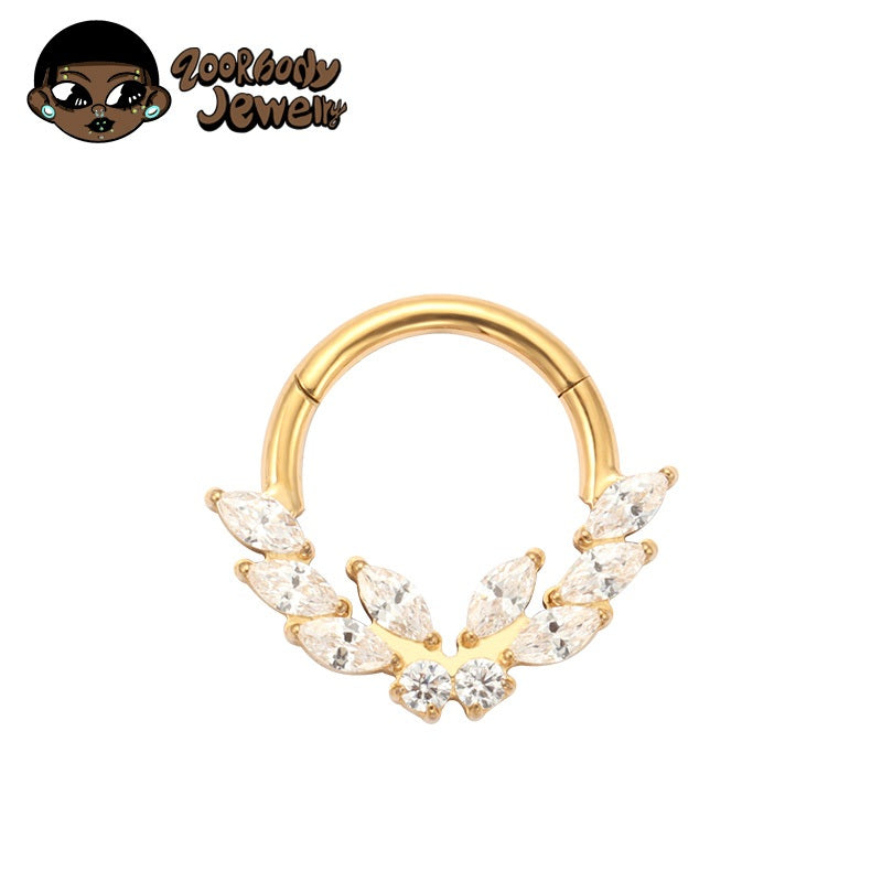 ZOOR ASTM F136 G23 Titanium V‑Shape Wing Marquise Clear CZ Hinged Clicker Hoop Septum Daith Helix Cartilage Piercing Jewelry