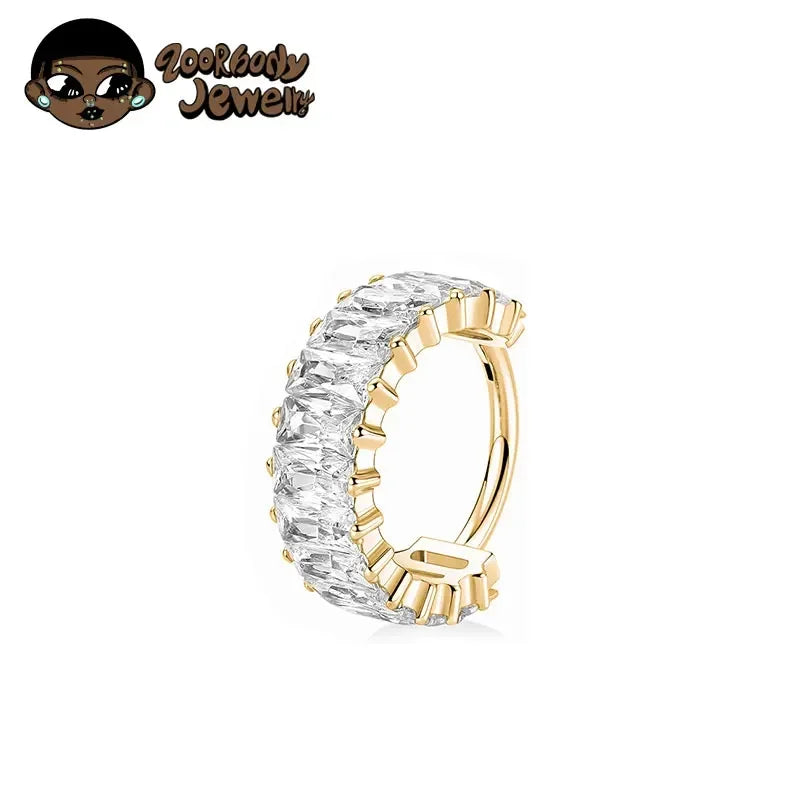 ZOOR Titanium Textured Paved CZ Hinged Clicker Ring