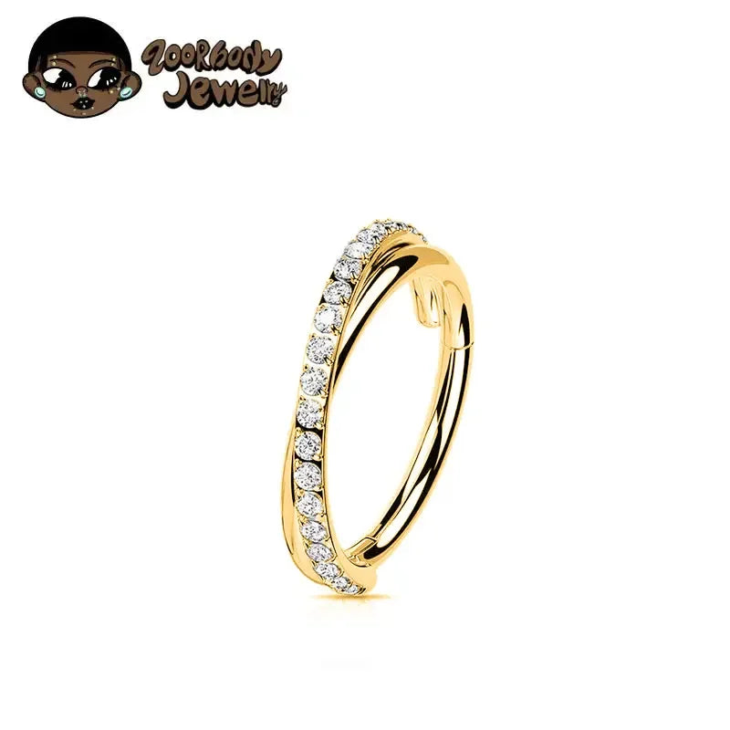 ZOOR Titanium Twisted Band Paved CZ Hinged Clicker Ring