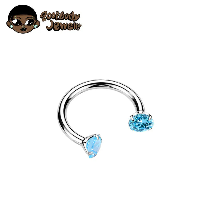 ZOOR Titanium Horseshoe Ring Double Teardrop CZ