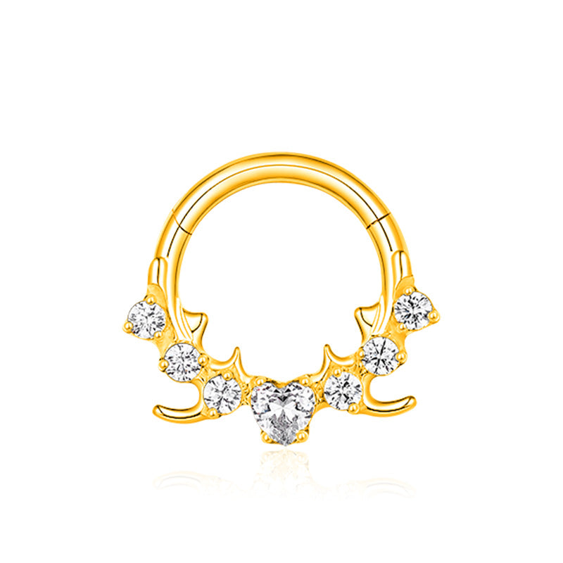 ZOOR Titanium Antler Heart CZ Hinged Hoop